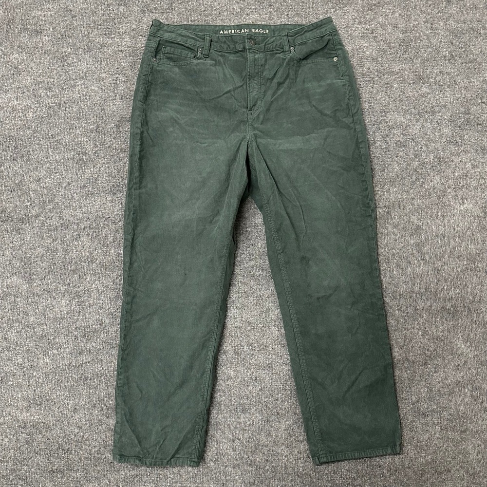 American Eagle Pants Womens Size 16 Green Corduroy Mom Straight High Rise